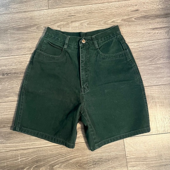 bill blass Pants - Vintage Bill Blass Forest Green High Waisted Denim Shorts Size 6 Cotton 90s